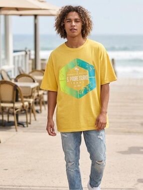 Paradise Found S. Padre Island Texas Oversized Graphic Tee Yellow